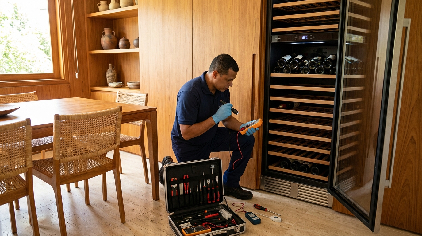 Substituição de termostato em adega climatizada em visita técnica em Londrina‑PR